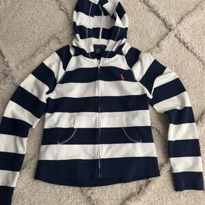 Ralph Lauren Navy and Cream Striped Hoodie